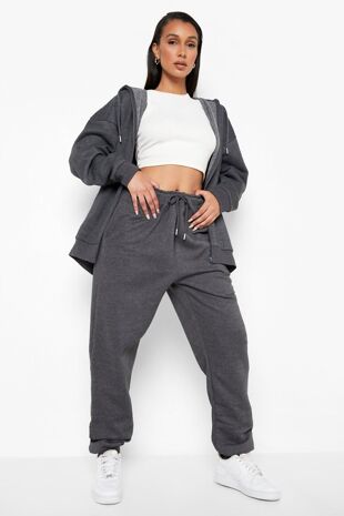 Plus Size Charcoal Oversized Zip Hooded Tracksuit